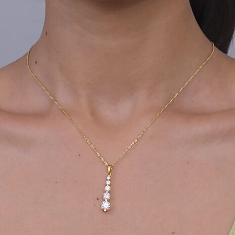 D'Joy - Moissanite 5 Stone Journey Pendant with Chain (Size 20) in Yellow Gold Plated Sterling Silver