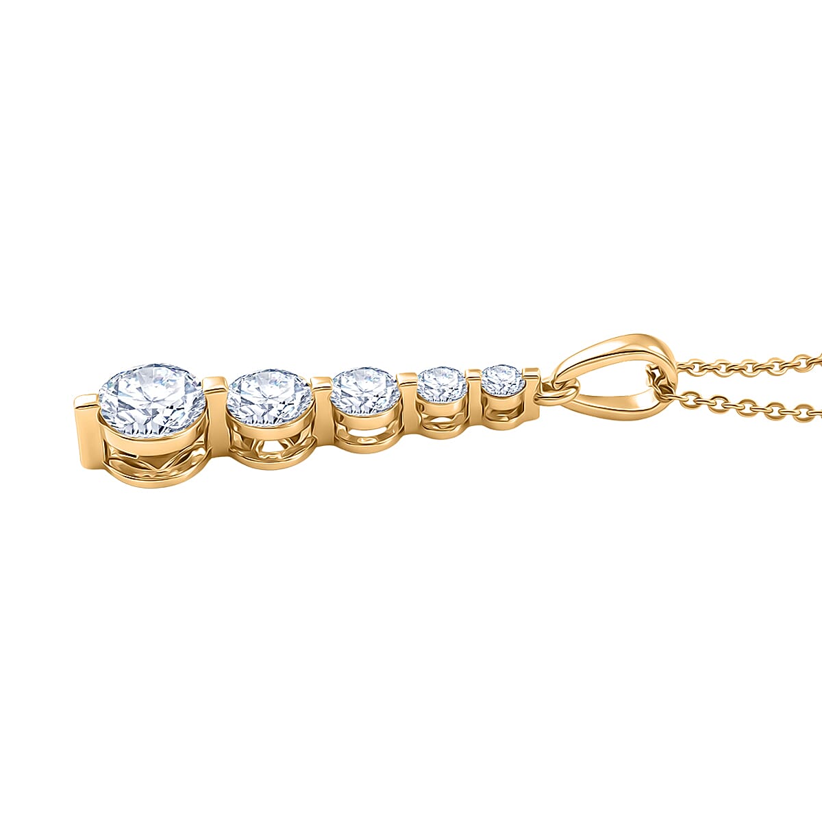 D'Joy - Moissanite 5 Stone Journey Pendant with Chain (Size 20) in Yellow Gold Plated Sterling Silver