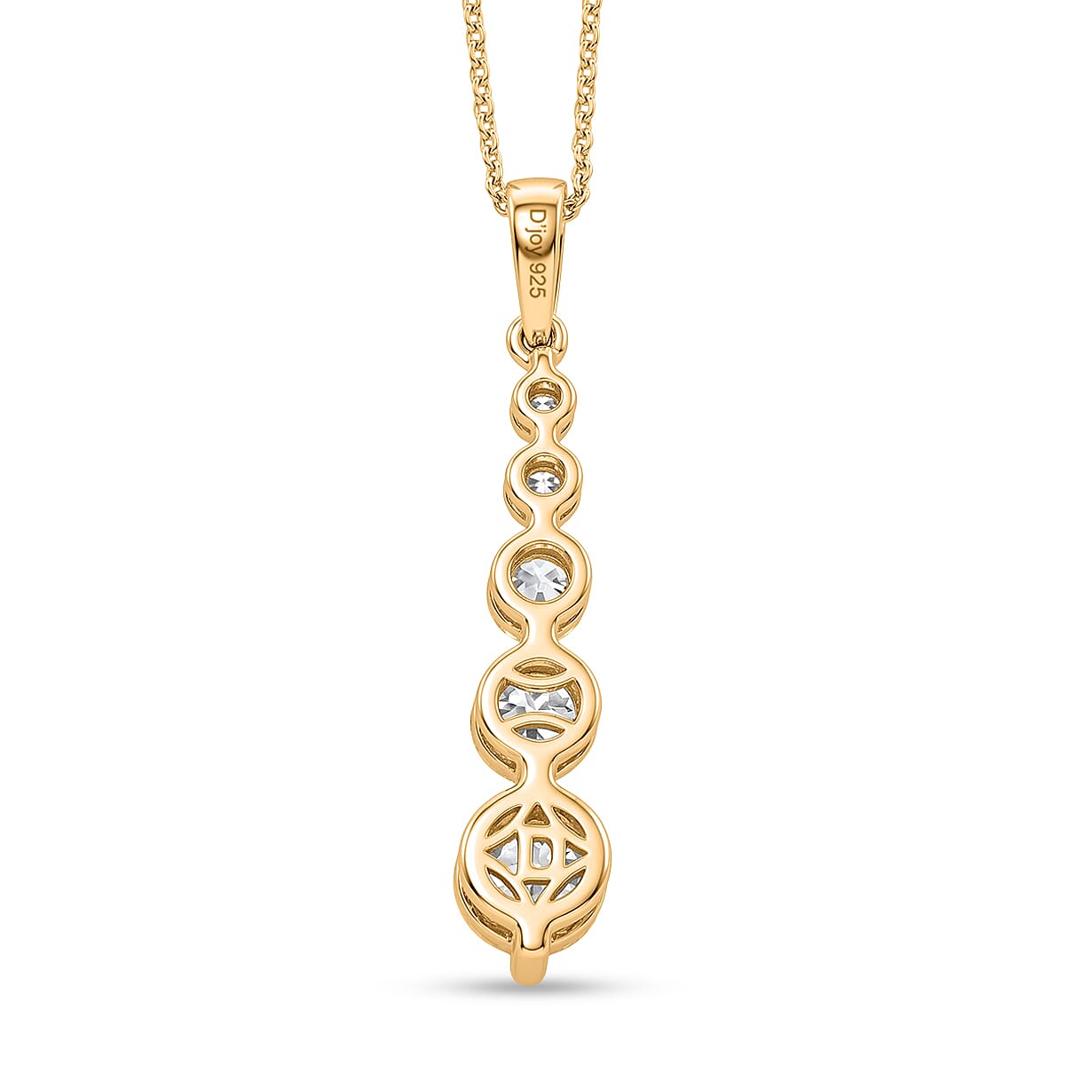 D'Joy - Moissanite 5 Stone Journey Pendant with Chain (Size 20) in Yellow Gold Plated Sterling Silver