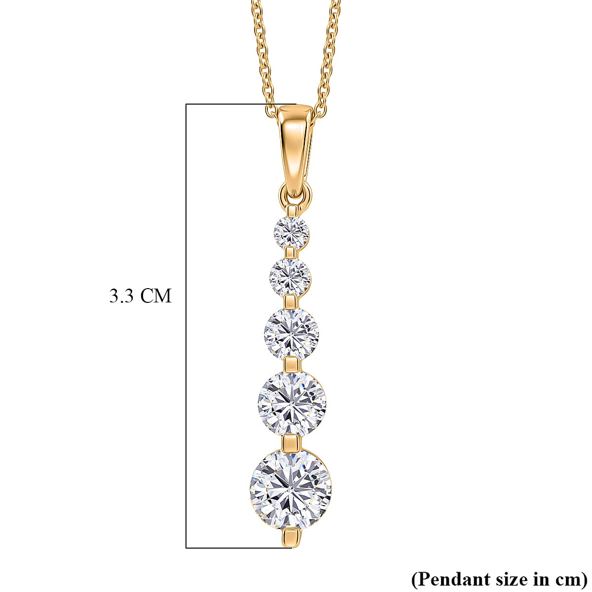 D'Joy - Moissanite 5 Stone Journey Pendant with Chain (Size 20) in Yellow Gold Plated Sterling Silver