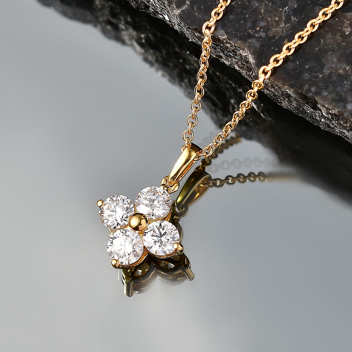D'Joy - Moissanite Pendant with Chain (Size 20) in Yellow Gold Tone 1.80 Ct.