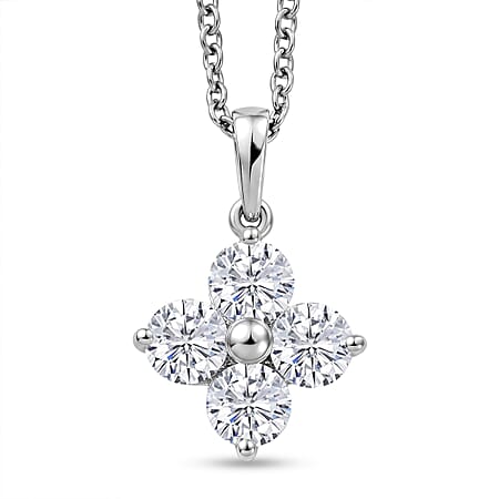 D'Joy - Moissanite Floral Pendant in Platinum Overlay Sterling Silver with Chain (Size 20) 1.77 Ct.