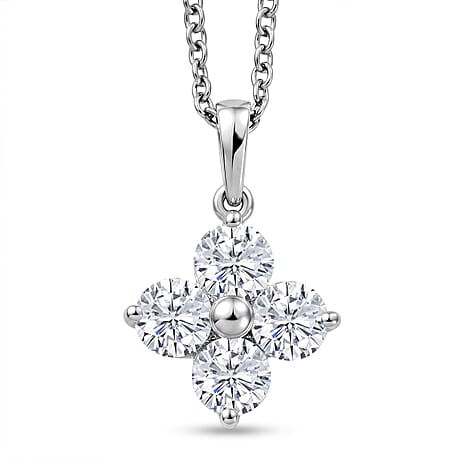 D'Joy - Moissanite Floral Pendant in Platinum Overlay Sterling Silver with Chain (Size 20) 1.77 Ct.