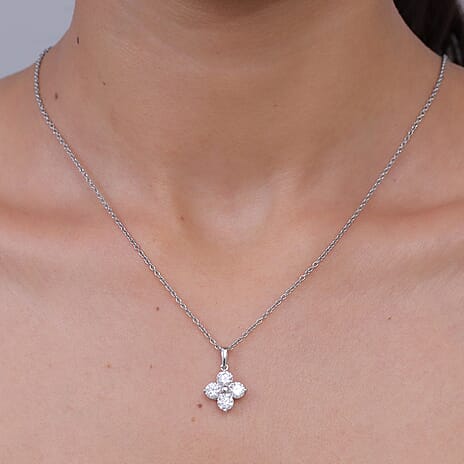 D'Joy - Moissanite Floral Pendant in Platinum Overlay Sterling Silver with Chain (Size 20) 1.77 Ct.