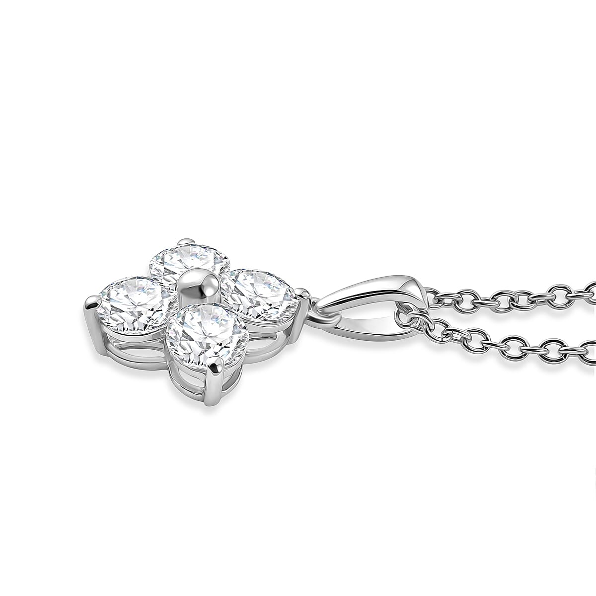 D'Joy - Moissanite Floral Pendant in Platinum Overlay Sterling Silver with Chain (Size 20) 1.77 Ct.