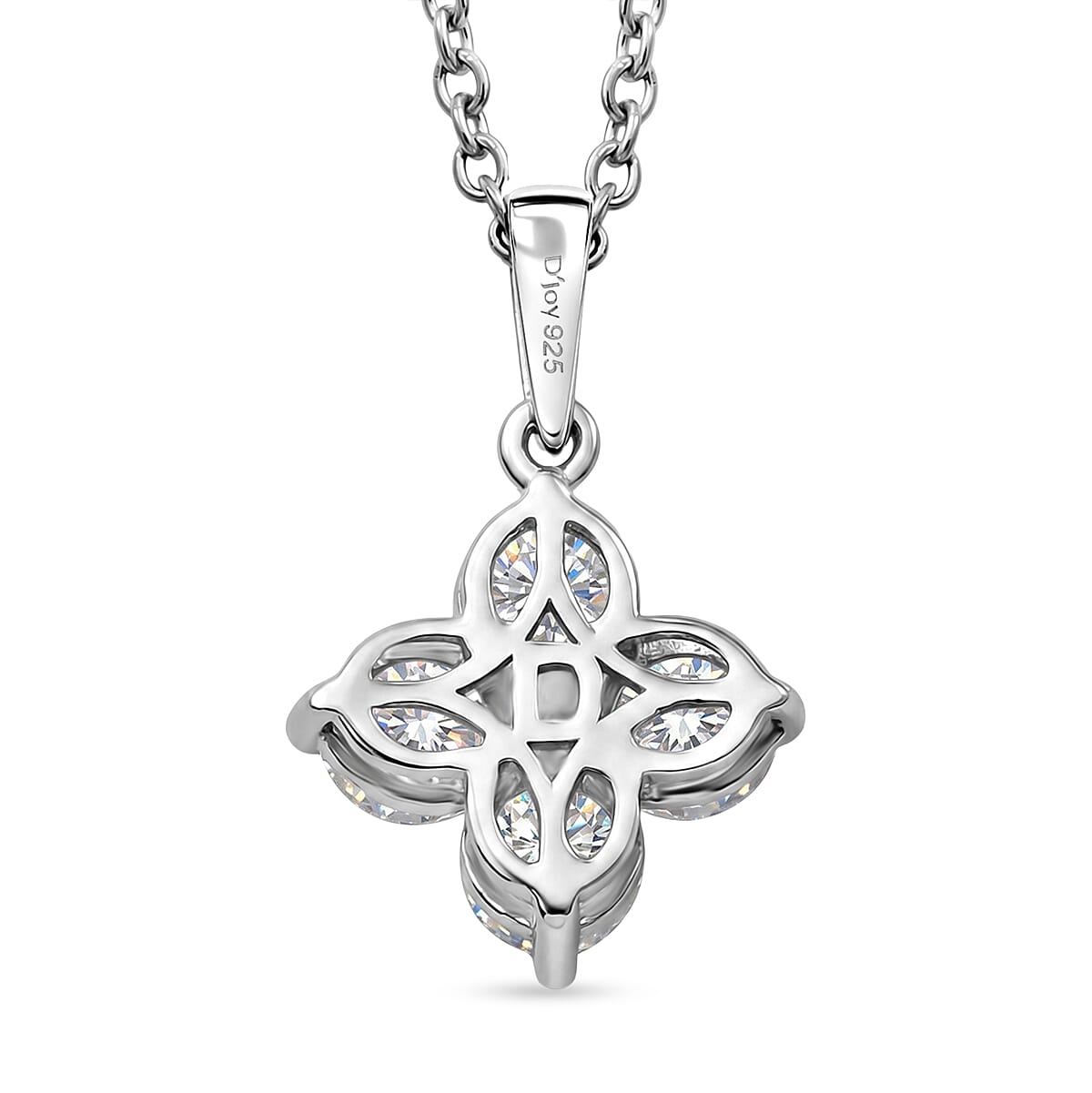 D'Joy - Moissanite Floral Pendant in Platinum Overlay Sterling Silver with Chain (Size 20) 1.77 Ct.