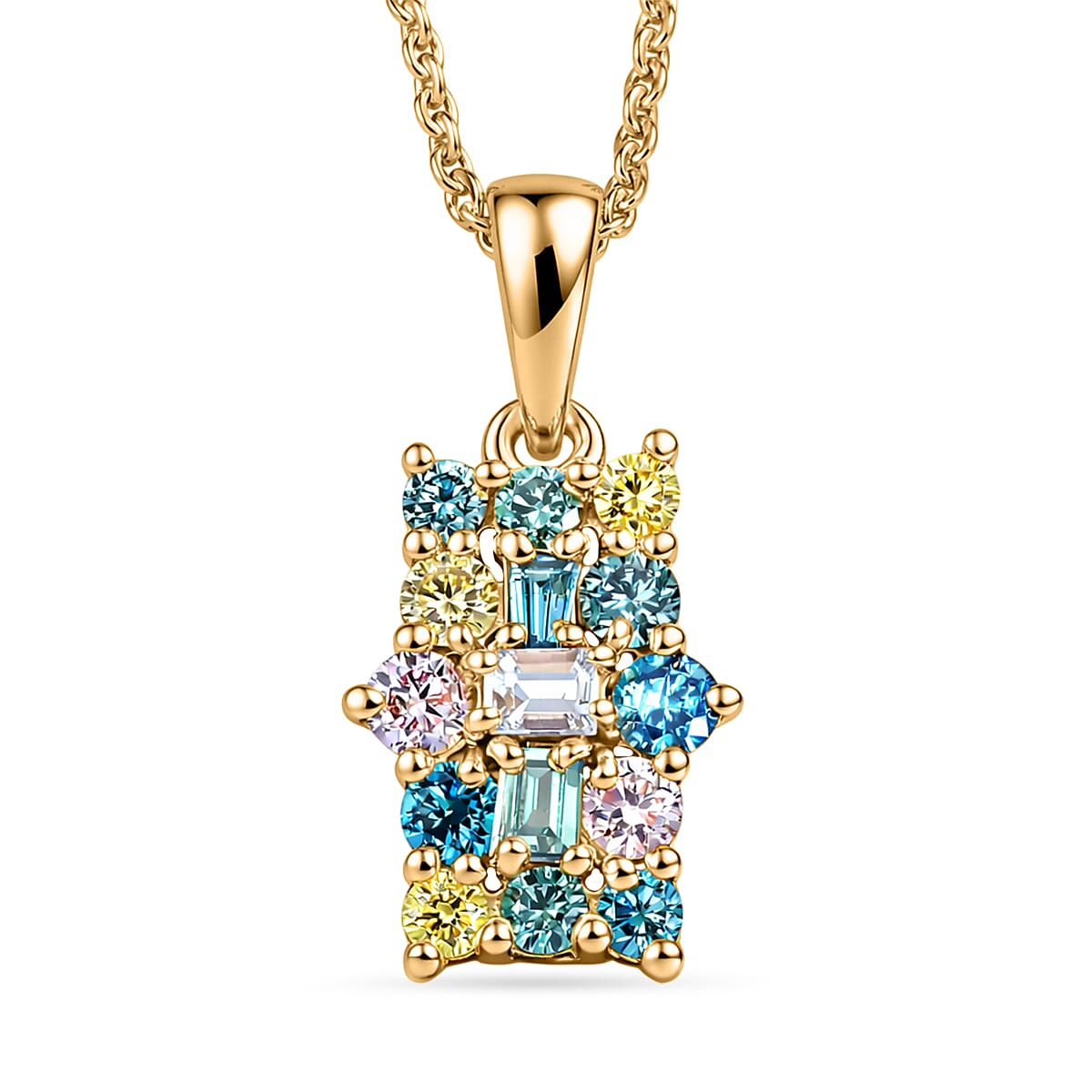 Luxuriant SI-G-H Lab Grown Mult Diamond Cluster Pendant with Chain (Size 20) in 18K Vermeil Yellow Gold Plated Sterling Silver 0.50 Ct