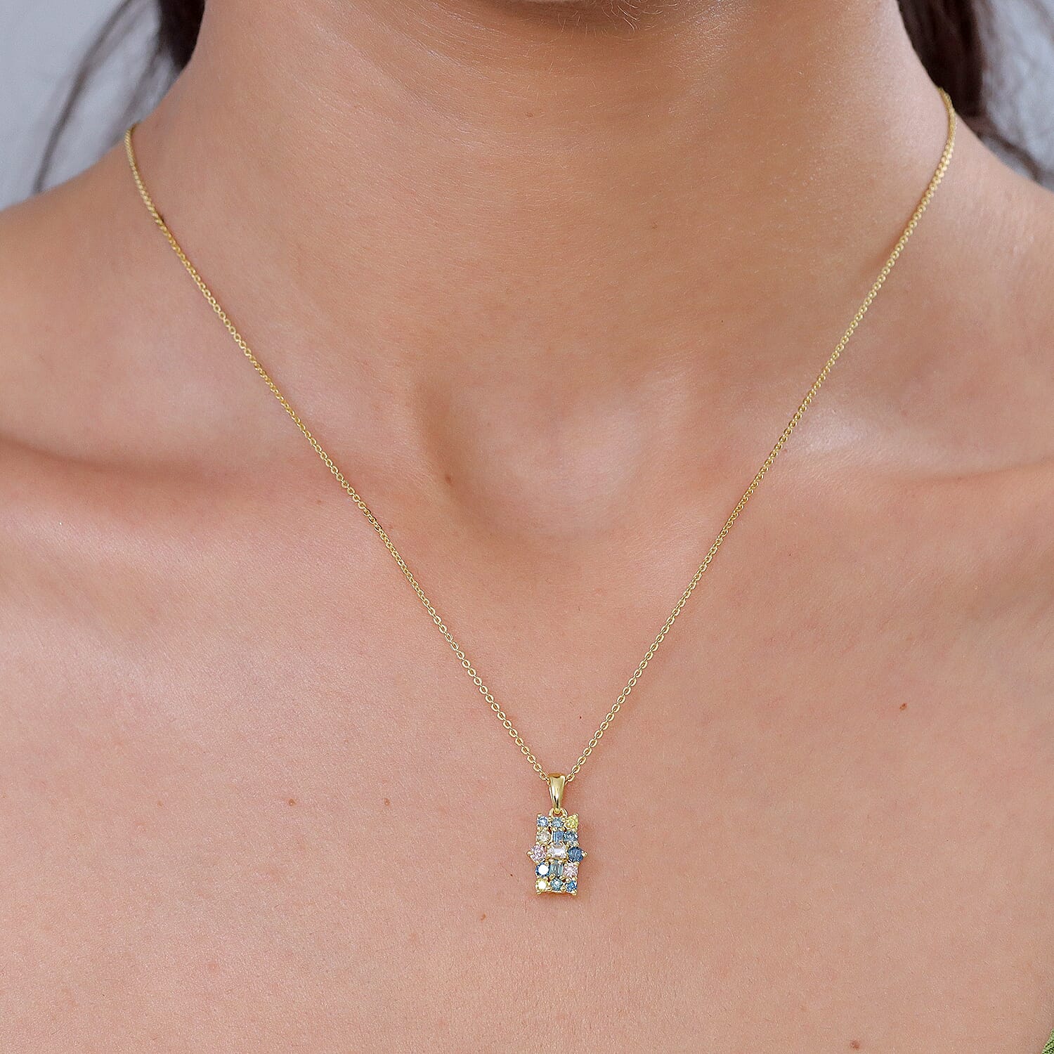 Luxuriant SI-G-H Lab Grown Mult Diamond Cluster Pendant with Chain (Size 20) in 18K Vermeil Yellow Gold Plated Sterling Silver 0.50 Ct