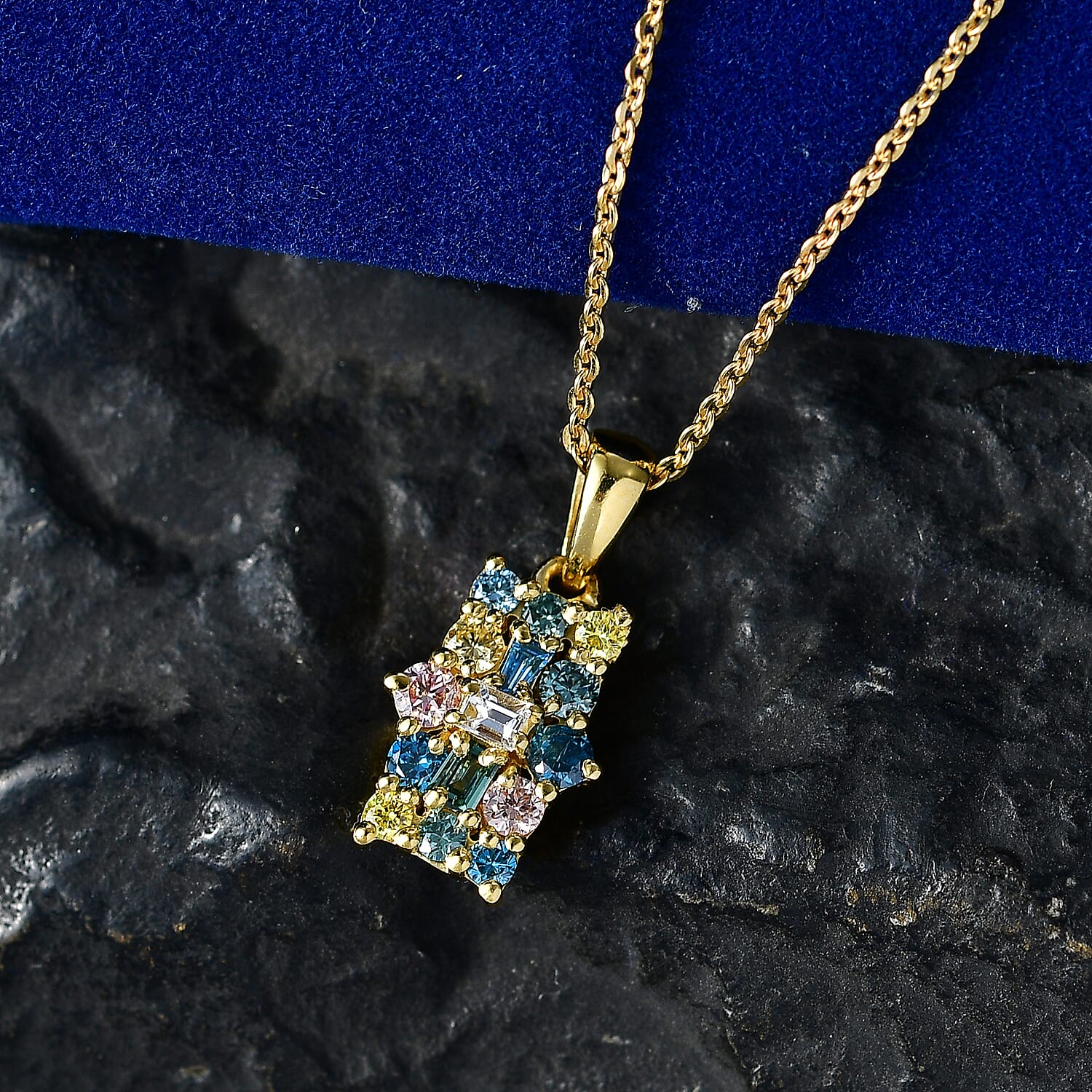 Luxuriant SI-G-H Lab Grown Mult Diamond Cluster Pendant with Chain (Size 20) in 18K Vermeil Yellow Gold Plated Sterling Silver 0.50 Ct