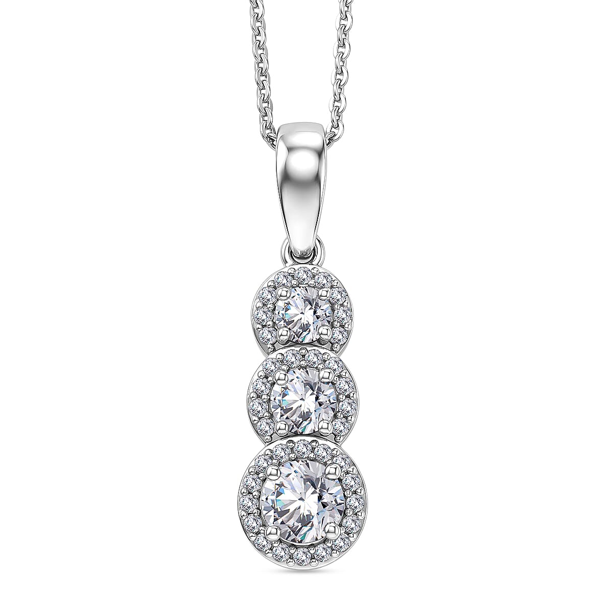 Royal Bali Collection - D'Joy Moissanite Pendant with Chain (Size 20) in Rhodium Overlay Sterling Silver