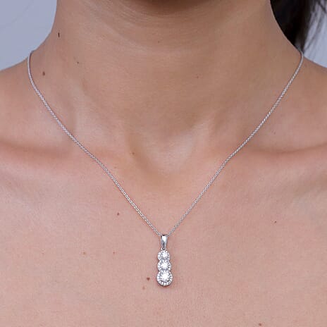 Royal Bali Collection - D'Joy Moissanite Pendant with Chain (Size 20) in Rhodium Overlay Sterling Silver