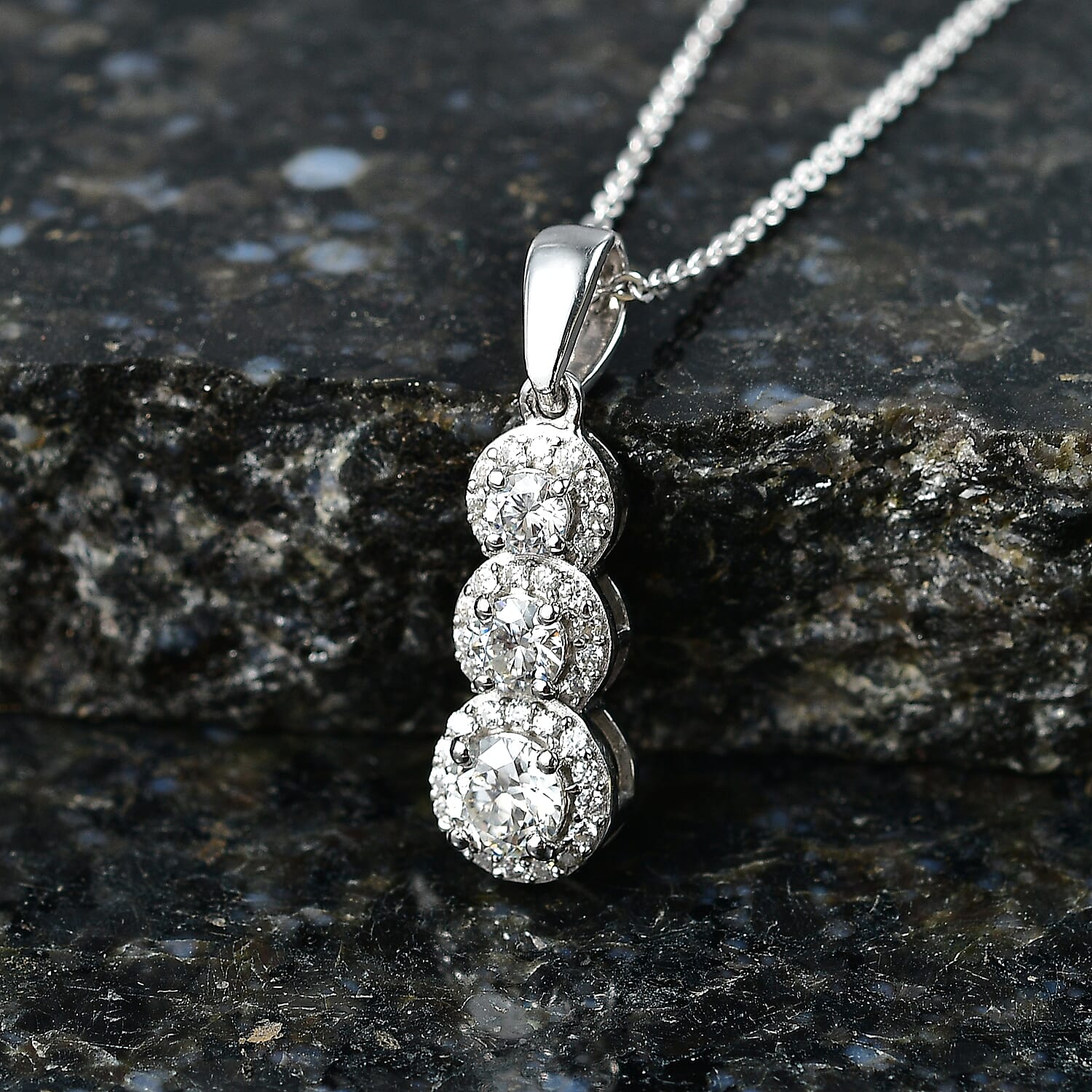 Royal Bali Collection - D'Joy Moissanite Pendant with Chain (Size 20) in Rhodium Overlay Sterling Silver