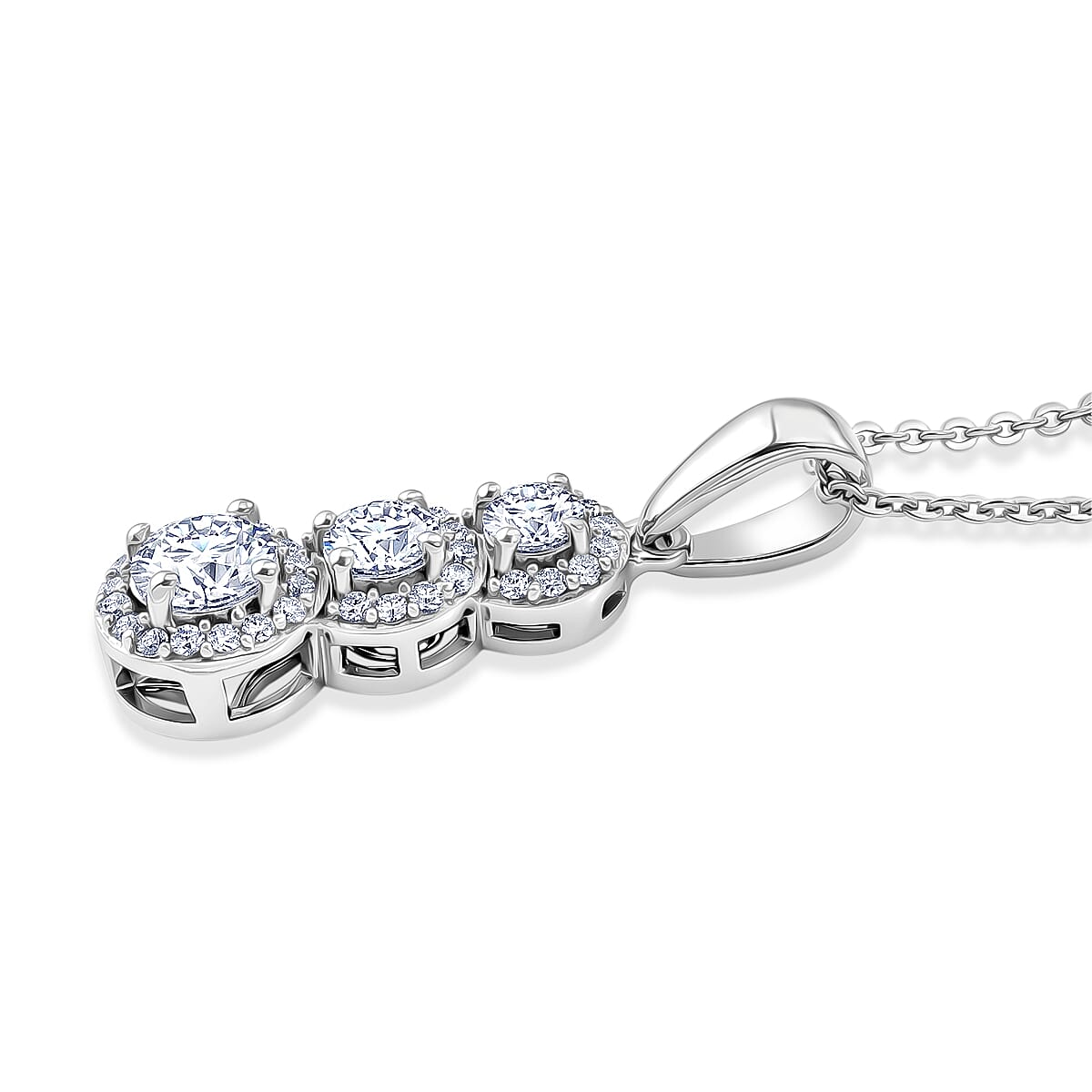 Royal Bali Collection - D'Joy Moissanite Pendant with Chain (Size 20) in Rhodium Overlay Sterling Silver