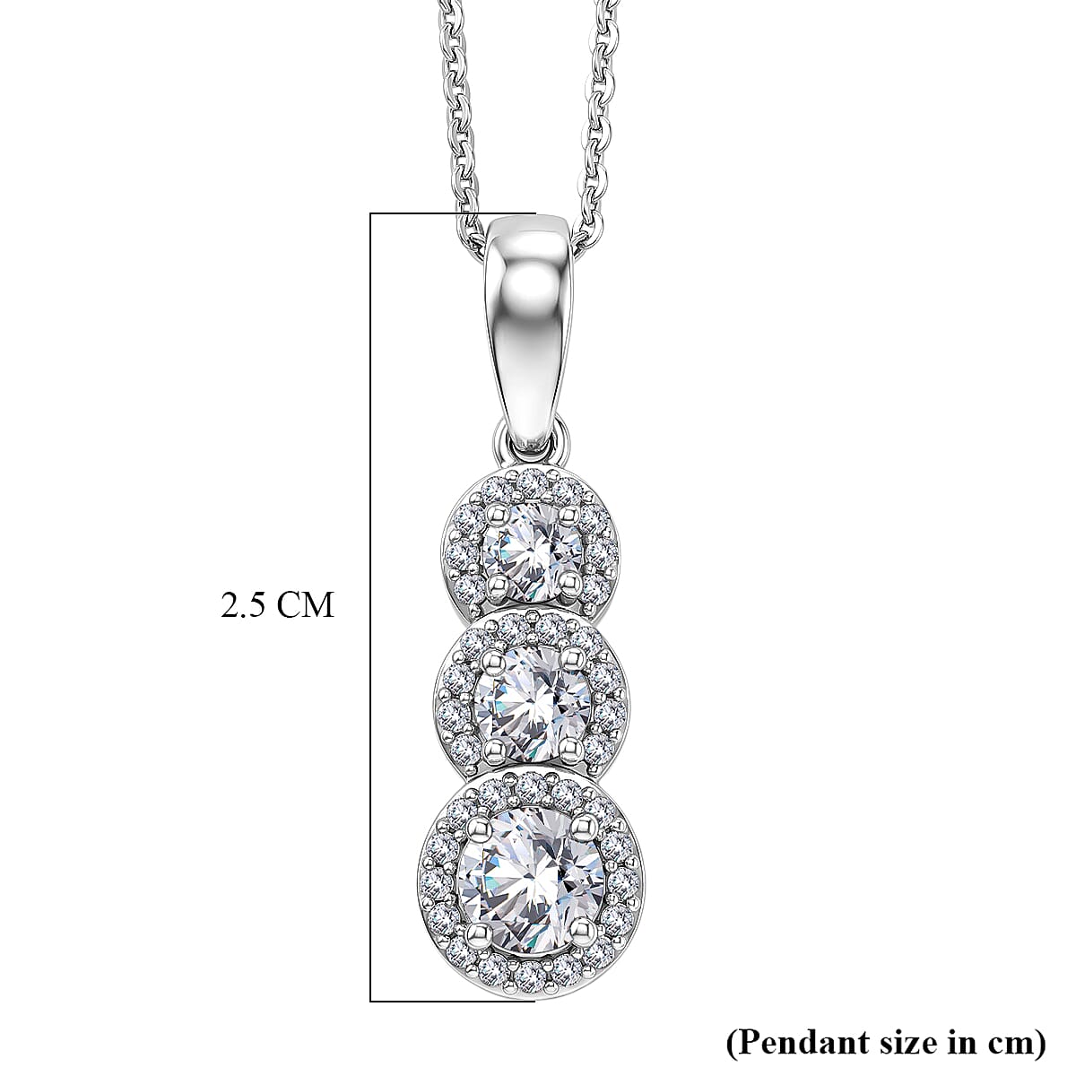Royal Bali Collection - D'Joy Moissanite Pendant with Chain (Size 20) in Rhodium Overlay Sterling Silver