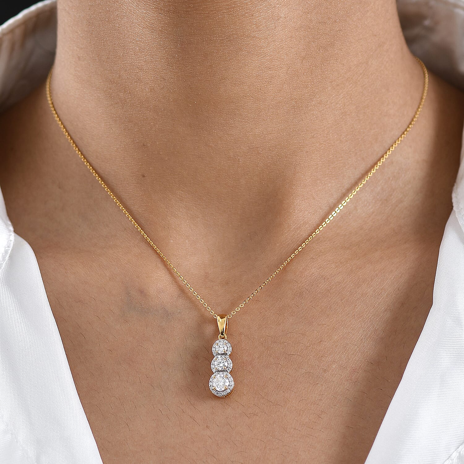 Royal Bali Collection - D'Joy Moissanite Pendant with Chain (Size 20) in 18K Vermeil Yellow Gold Plated Sterling Silver