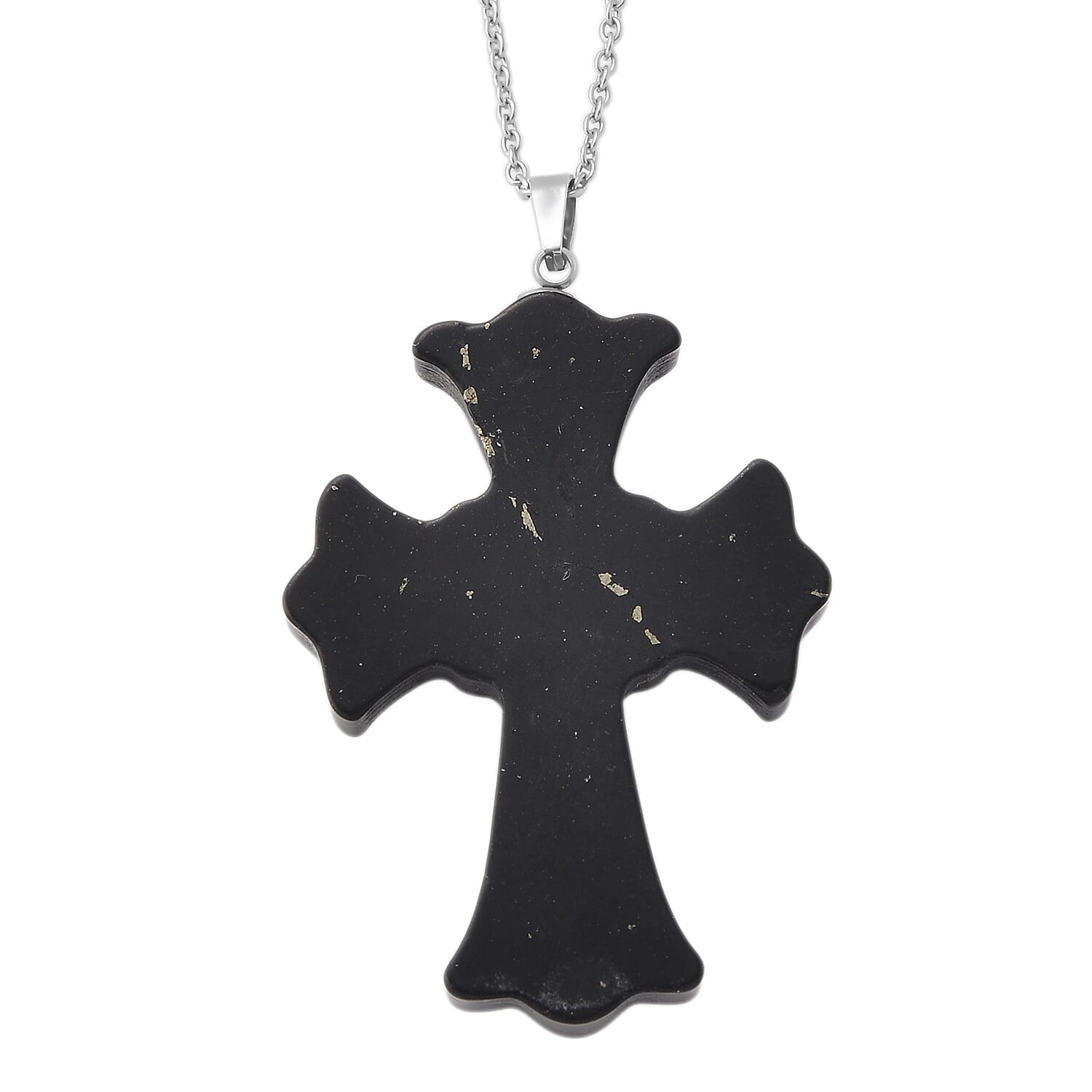 Shungite Cross Pendant with Chain (Size 20) in Silver Tone 50.00 Ct.