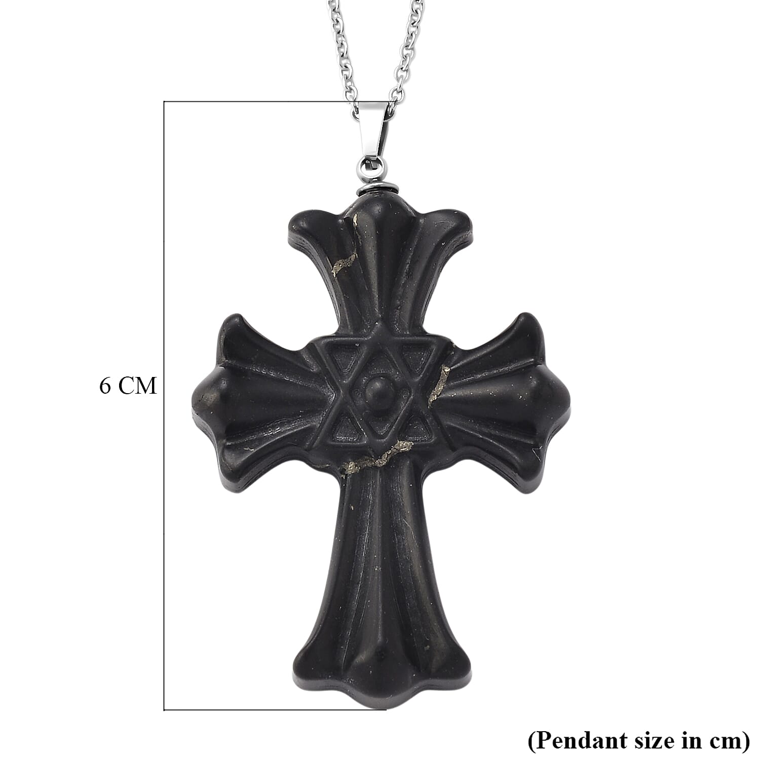 Shungite Cross Pendant with Chain (Size 20) in Silver Tone 50.00 Ct.