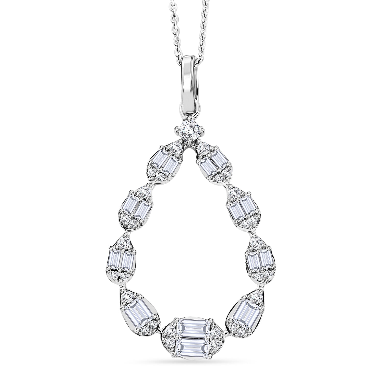 D'Joy - Moissanite Pendant with Chain (Size 20) in Rhodium Overlay Sterling Silver 1.16 Ct.