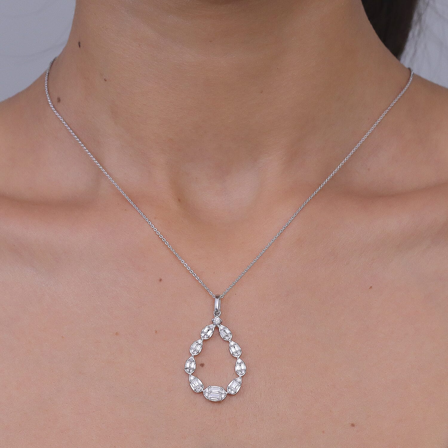 D'Joy - Moissanite Pendant with Chain (Size 20) in Rhodium Overlay Sterling Silver 1.16 Ct.