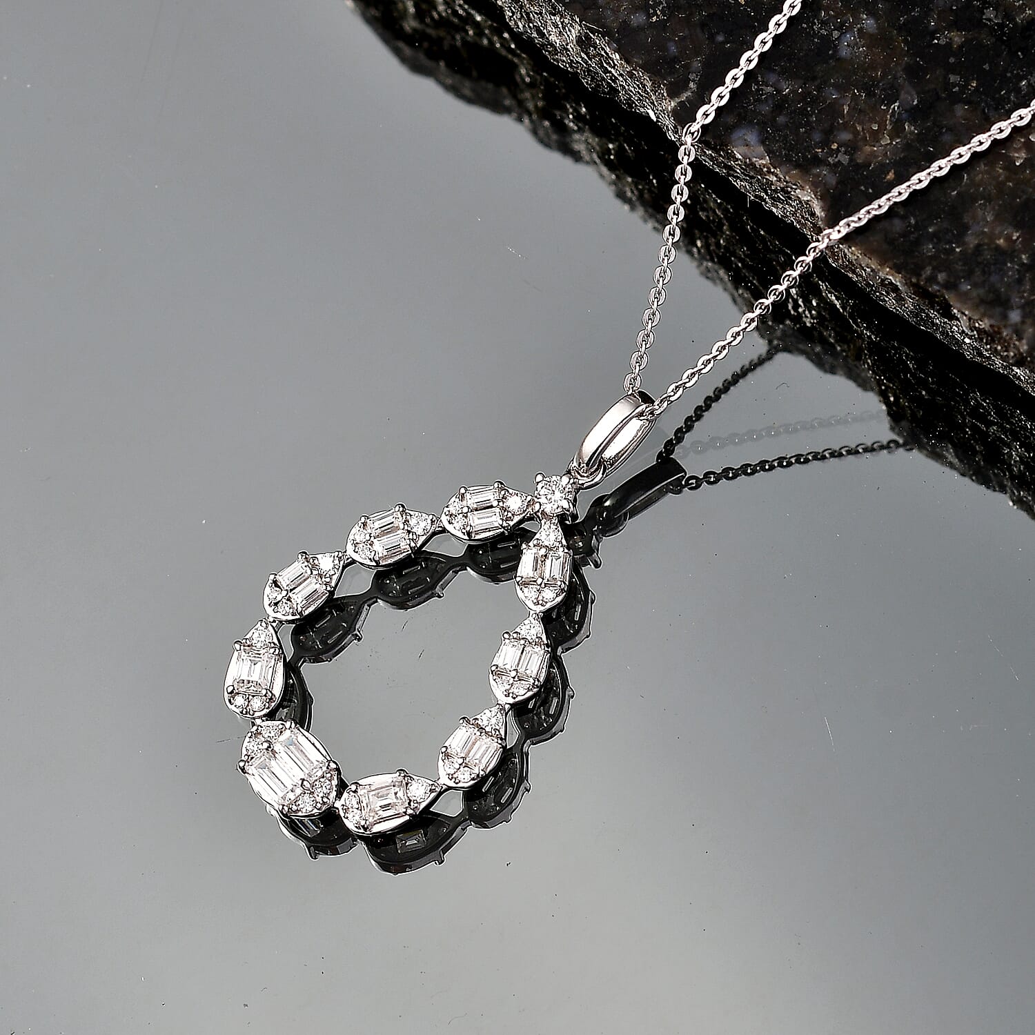 D'Joy - Moissanite Pendant with Chain (Size 20) in Rhodium Overlay Sterling Silver 1.16 Ct.