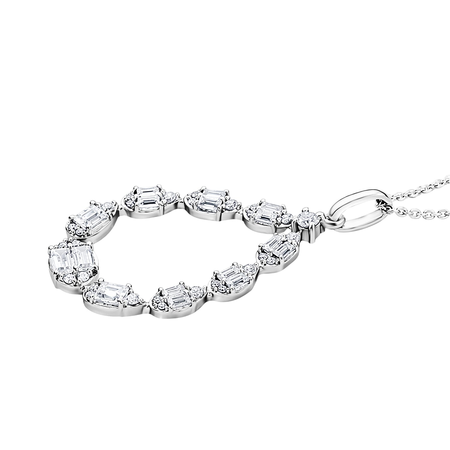 D'Joy - Moissanite Pendant with Chain (Size 20) in Rhodium Overlay Sterling Silver 1.16 Ct.