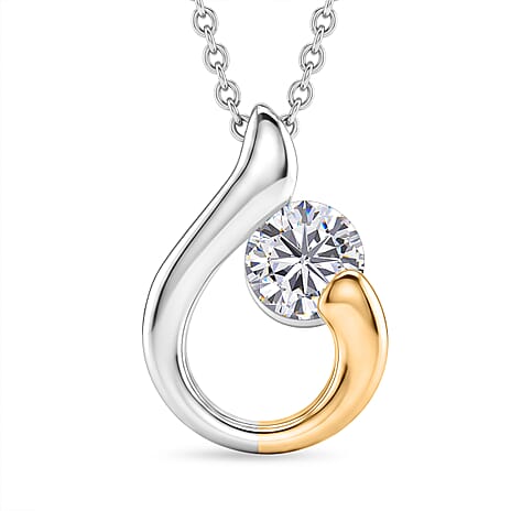 D'Joy - Moissanite Solitaire Pendant in Yellow Gold Plated & Platinum Overlay Sterling Silver with Chain (Size 20) 1.00 Ct.