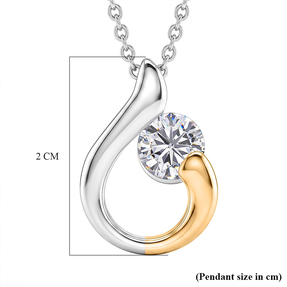 D'Joy - Moissanite Solitaire Pendant in Yellow Gold Plated & Platinum Overlay Sterling Silver with Chain (Size 20) 1.00 Ct.