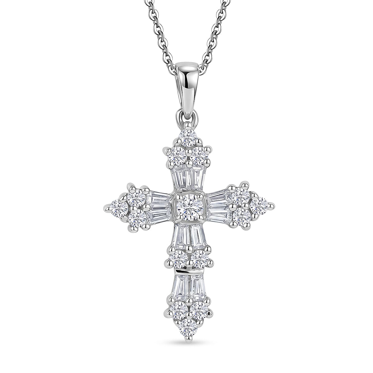 D'Joy - Moissanite Pendant with Chain (Size 20) in Platinum Overlay Sterling Silver