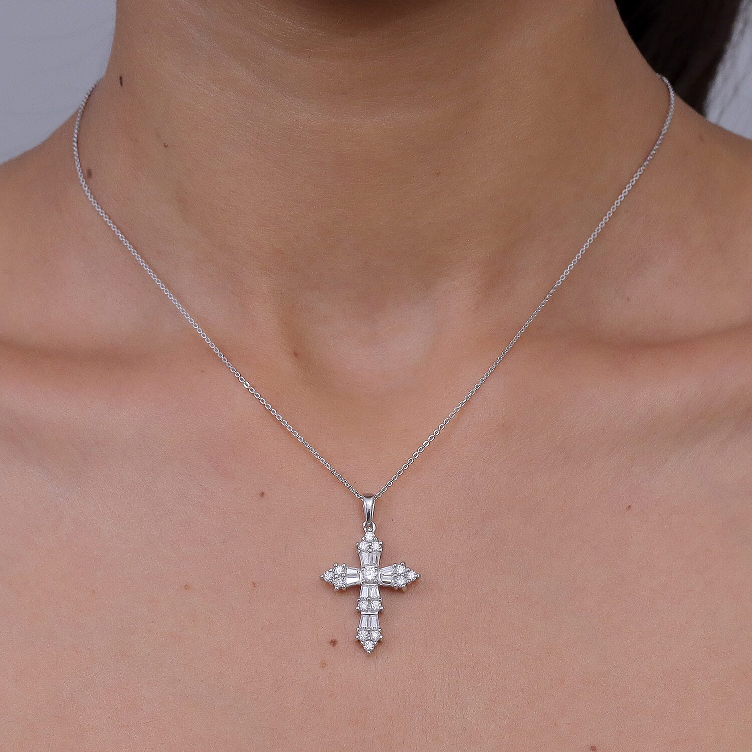 D'Joy - Moissanite Pendant with Chain (Size 20) in Platinum Overlay Sterling Silver