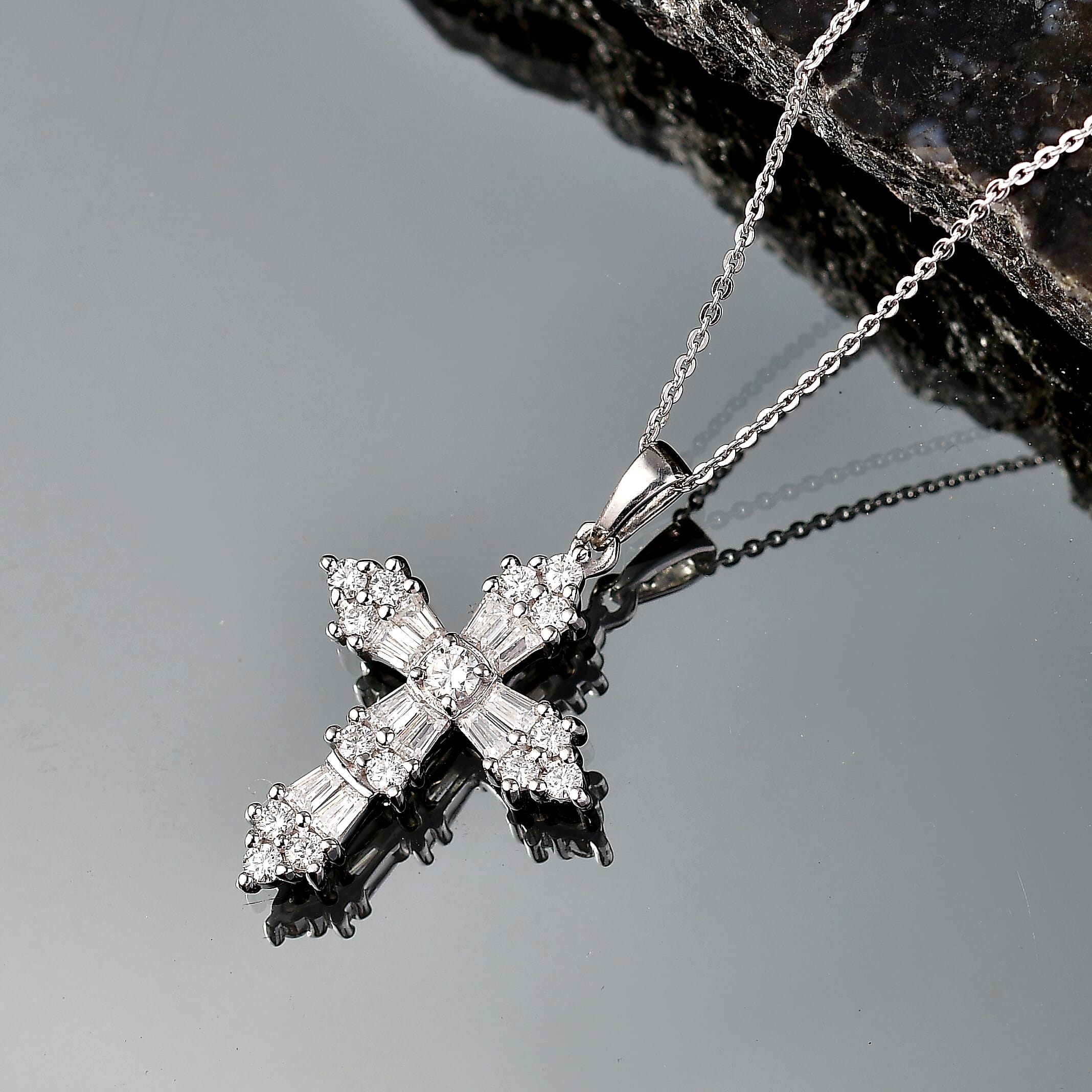 D'Joy - Moissanite Pendant with Chain (Size 20) in Platinum Overlay Sterling Silver