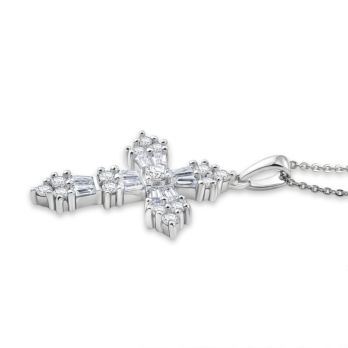 D'Joy - Moissanite Pendant with Chain (Size 20) in Platinum Overlay Sterling Silver