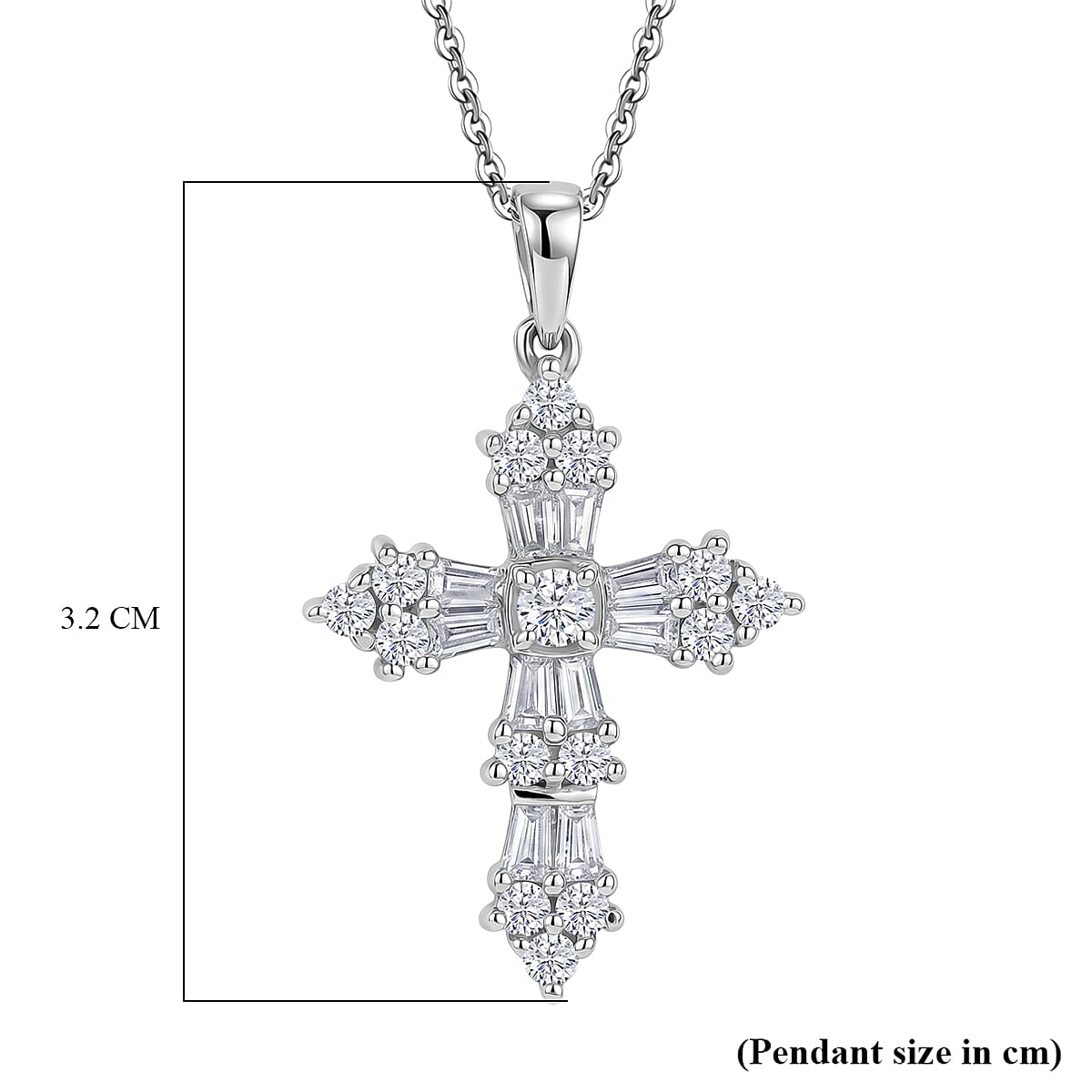 D'Joy - Moissanite Pendant with Chain (Size 20) in Platinum Overlay Sterling Silver