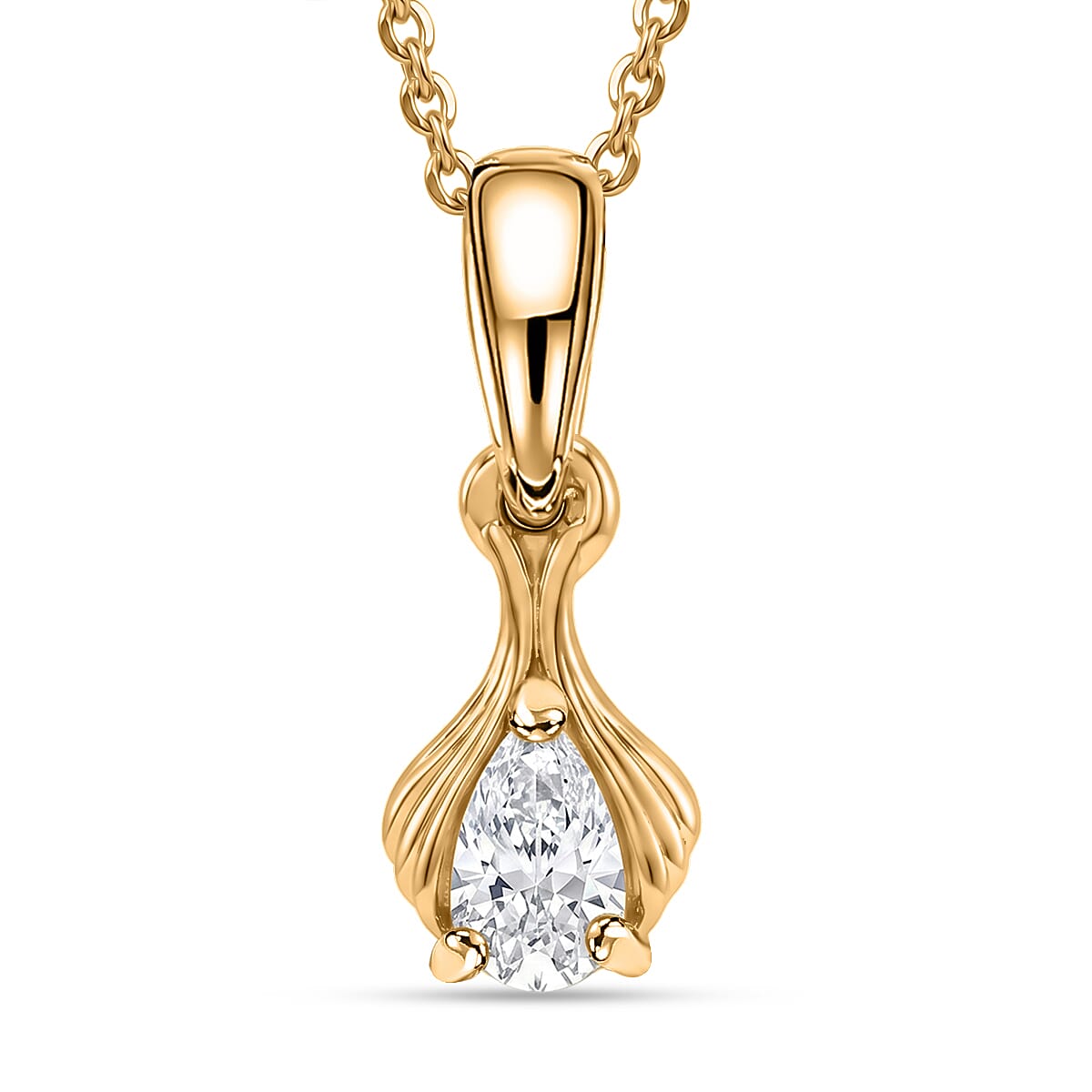D'Joy - Moissanite Pendant with Chain (Size 20) in Yellow Gold Plated Sterling Silver