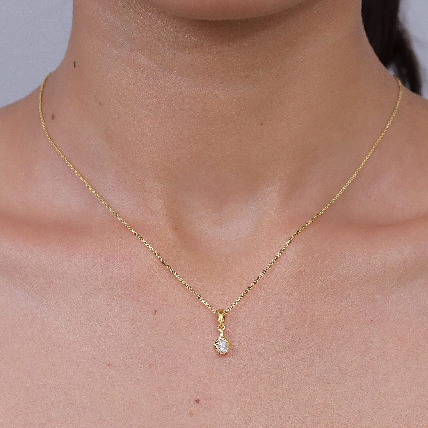 D'Joy - Moissanite Pendant with Chain (Size 20) in Yellow Gold Plated Sterling Silver