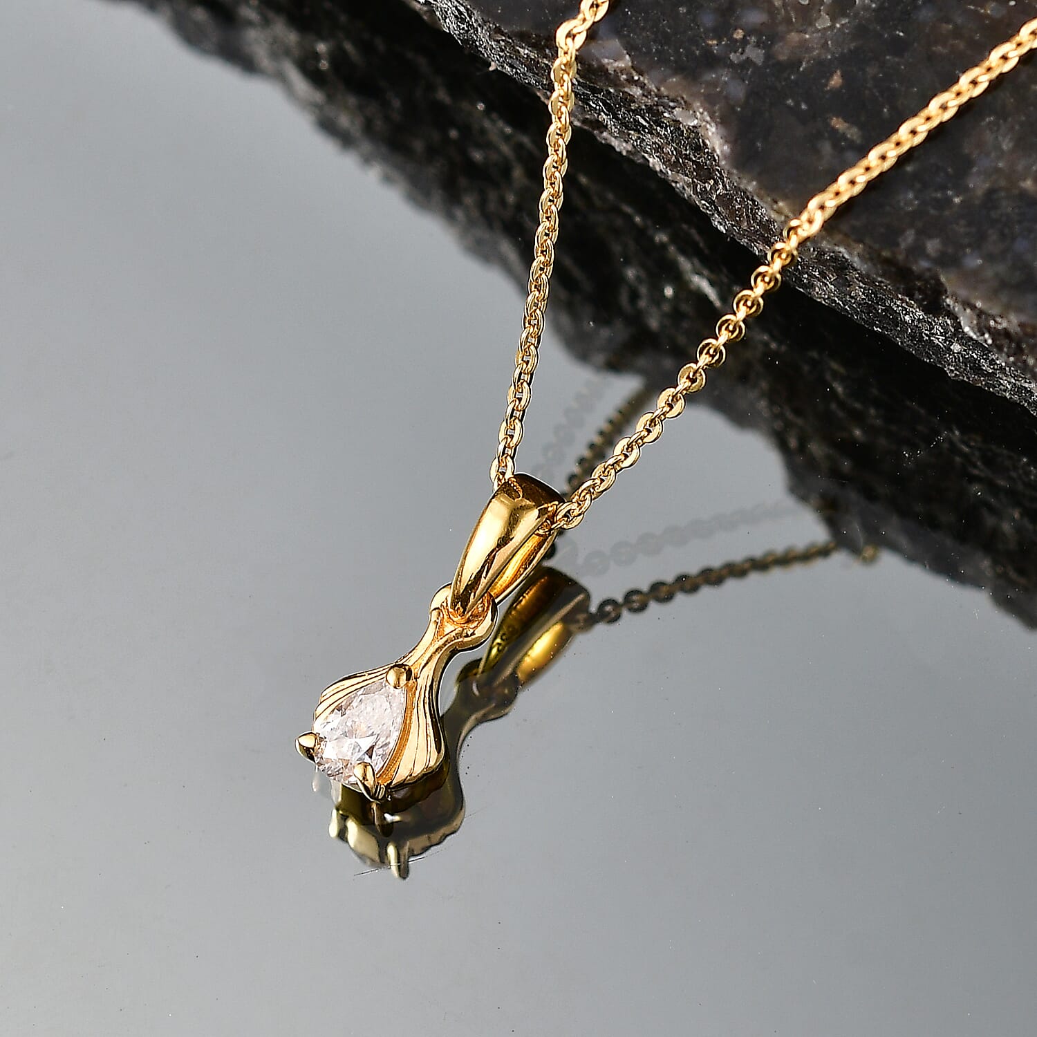 D'Joy - Moissanite Pendant with Chain (Size 20) in Yellow Gold Plated Sterling Silver