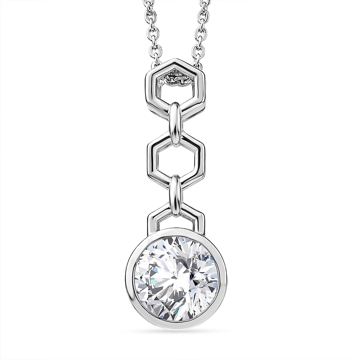 D'Joy - Moissanite Pendant with Chain (Size 20) in Platinum Overlay Sterling Silver 1.00 Ct.