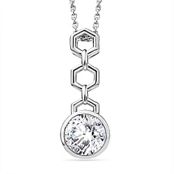 D'Joy - Moissanite Solitaire Drop Pendant with Chain (Size 20) in Platinum Overlay Sterling Silver 1.00 Ct.