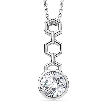 D'Joy - Moissanite Pendant with Chain (Size 20) in Platinum Overlay Sterling Silver 1.00 Ct.