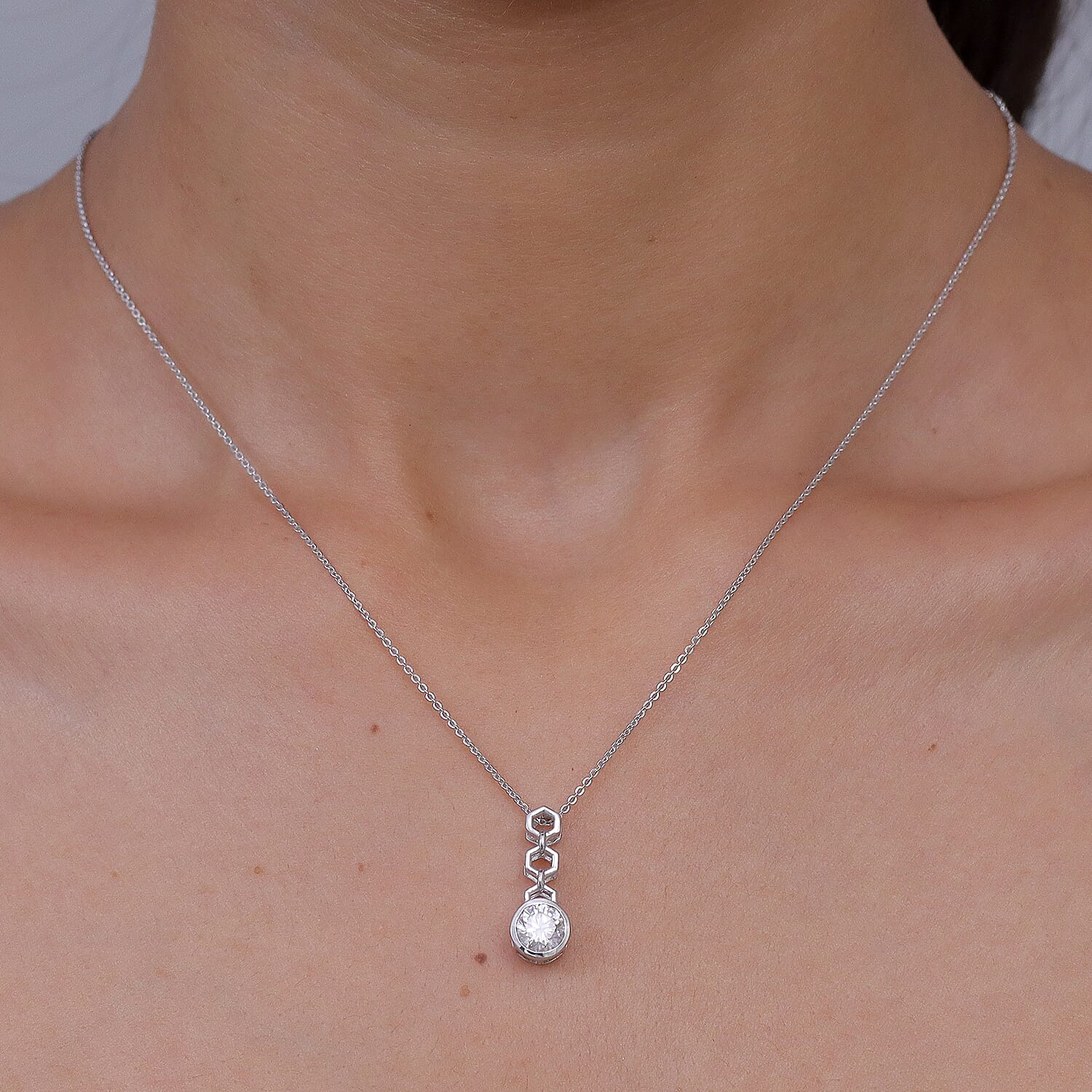 D'Joy - Moissanite Pendant with Chain (Size 20) in Platinum Overlay Sterling Silver 1.00 Ct.