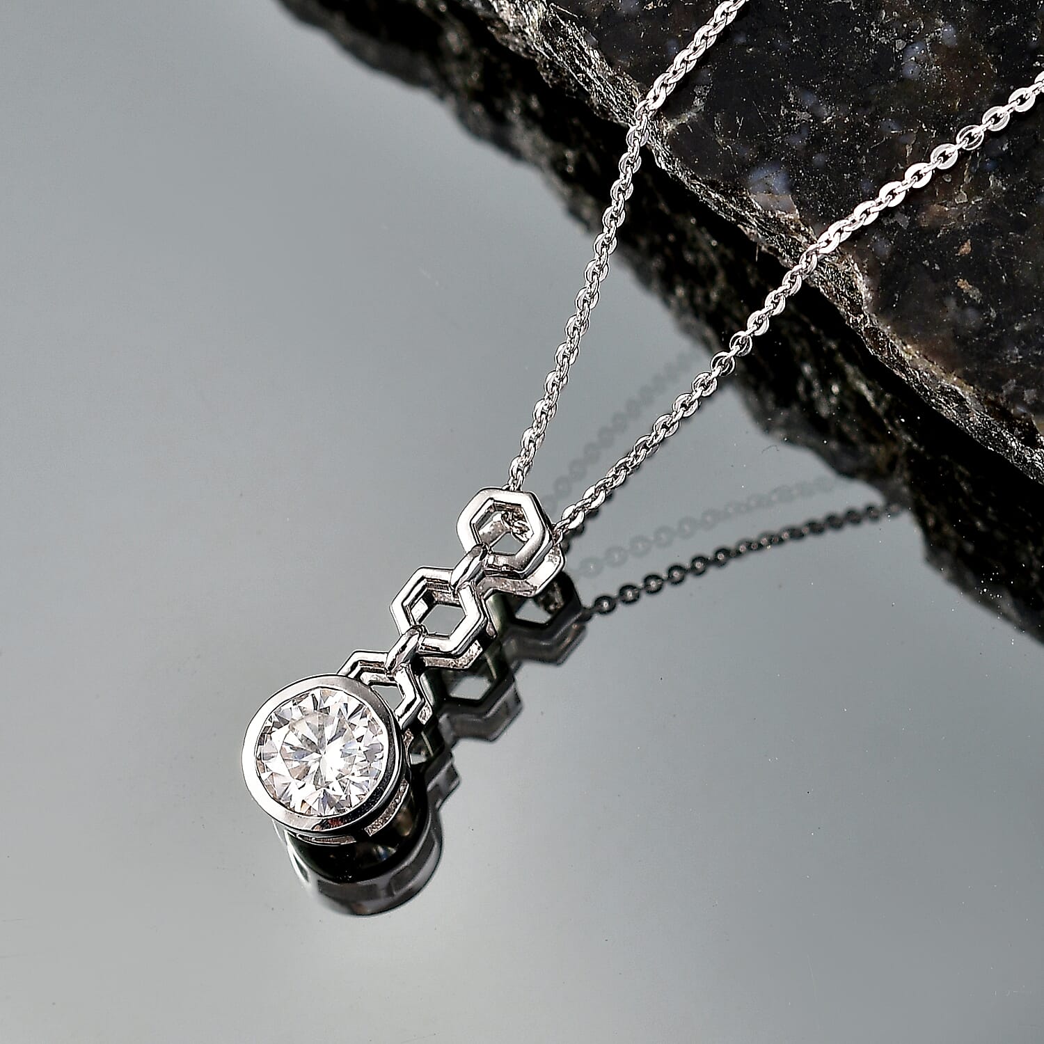 D'Joy - Moissanite Pendant with Chain (Size 20) in Platinum Overlay Sterling Silver 1.00 Ct.