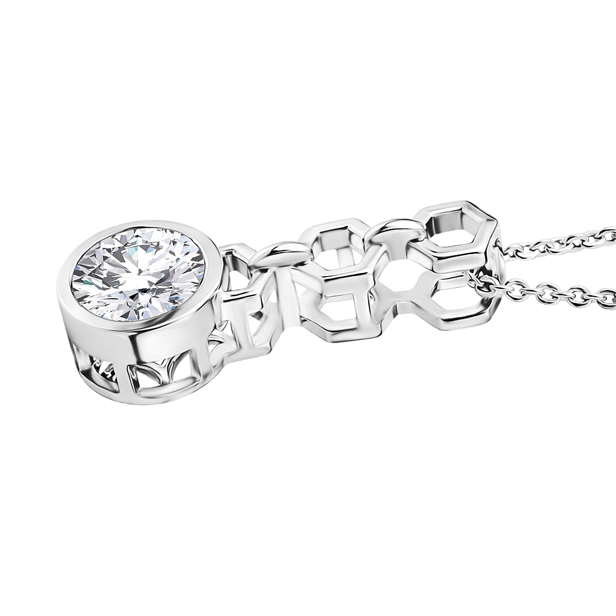 D'Joy - Moissanite Pendant with Chain (Size 20) in Platinum Overlay Sterling Silver 1.00 Ct.