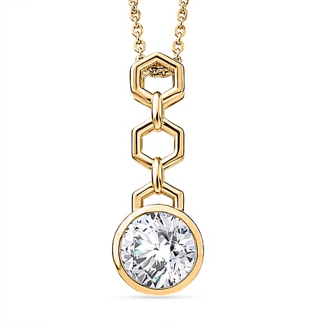 D'Joy - Moissanite Solitaire Drop Pendant with Chain (Size 20) in Yellow Gold Plated Sterling Silver 1.00 Ct.