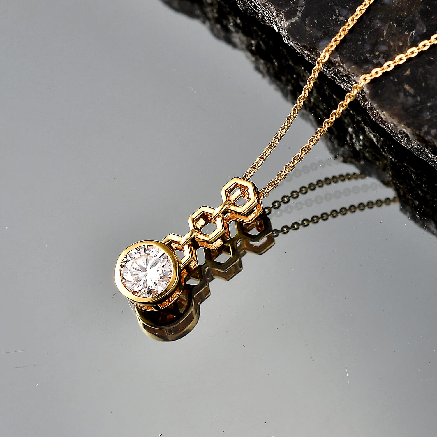 D'Joy - Moissanite Pendant with Chain (Size 20) in Yellow Gold Plated Sterling Silver 1.00 Ct.