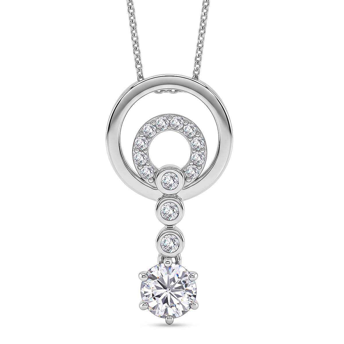D'Joy - Moissanite Drop Pendant with Chain (Size 20) in Platinum Overlay Sterling Silver 1.07 Ct