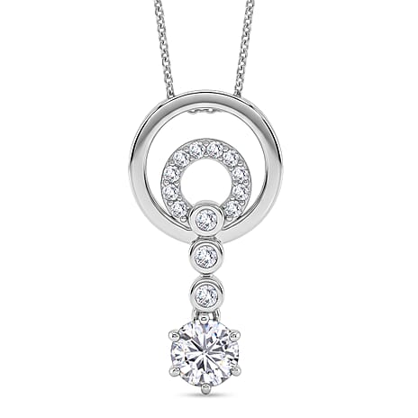 D'Joy - Moissanite Drop Pendant with Chain (Size 20) in Platinum Overlay Sterling Silver 1.07 Ct