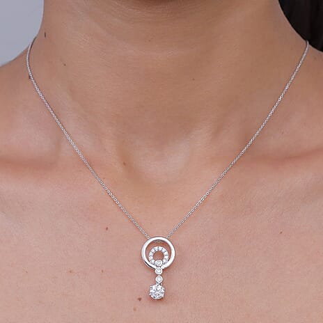 D'Joy - Moissanite Drop Pendant with Chain (Size 20) in Platinum Overlay Sterling Silver 1.07 Ct