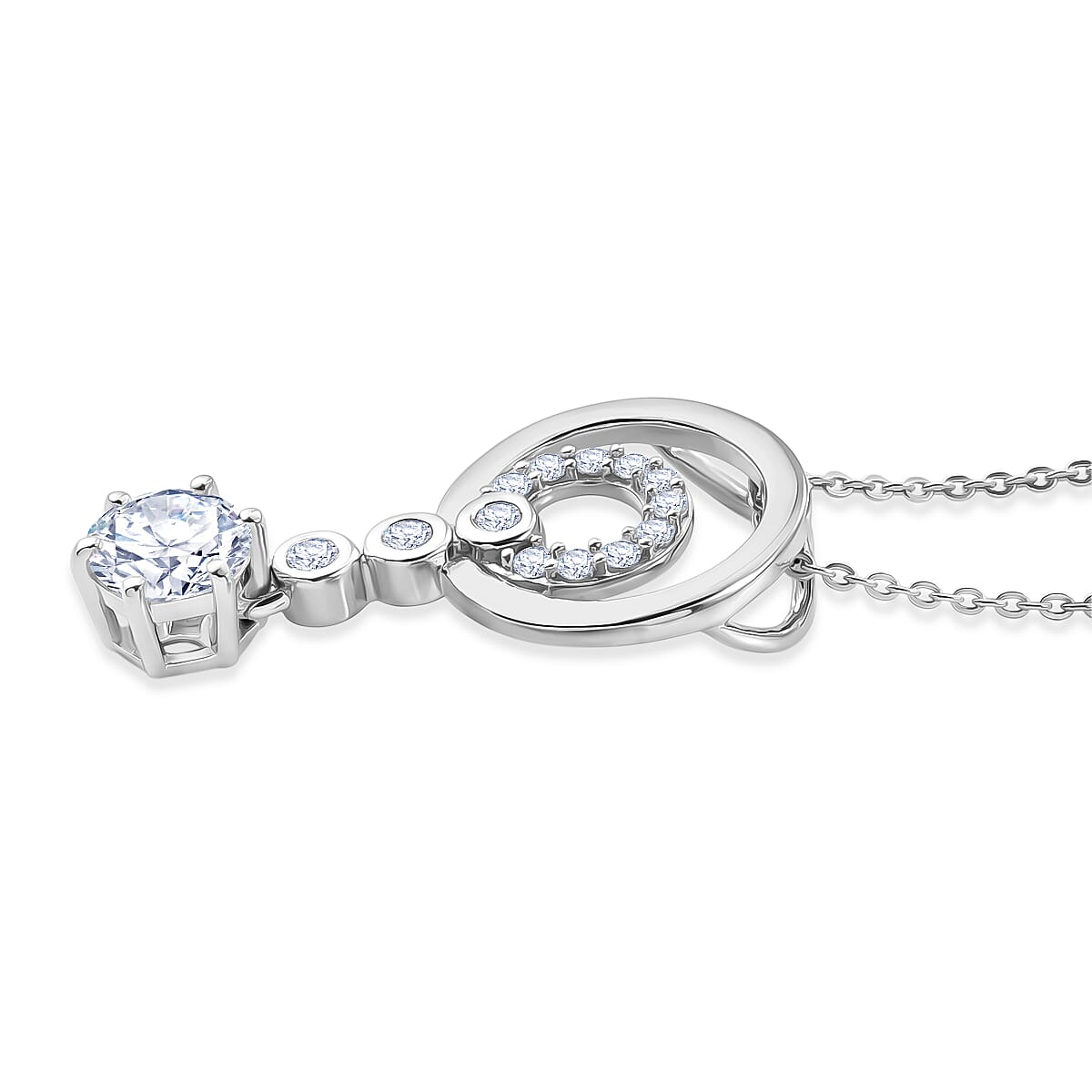 D'Joy - Moissanite Drop Pendant with Chain (Size 20) in Platinum Overlay Sterling Silver 1.07 Ct