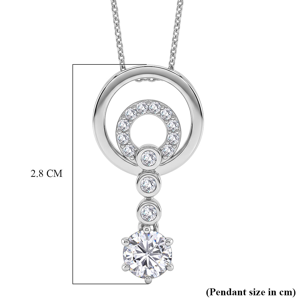 D'Joy - Moissanite Drop Pendant with Chain (Size 20) in Platinum Overlay Sterling Silver 1.07 Ct
