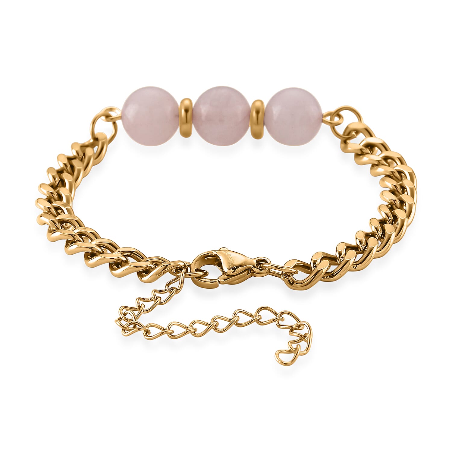 Set of 3 - Rose Quartz Beads Adjustable Bracelet (Size - 7-2 Ext) in Yellow Gold Tone 50.00 Ct.