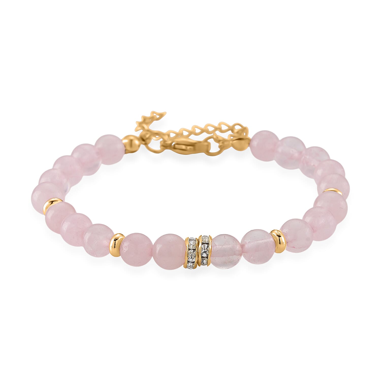 Set of 3 - Rose Quartz Beads Adjustable Bracelet (Size - 7-2 Ext) in Yellow Gold Tone 50.00 Ct.